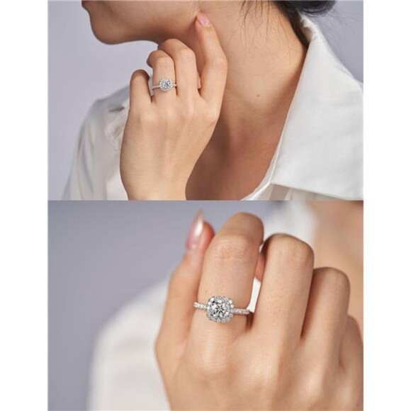 IMOLOVE Solitaire Engagement Rings for Women Halo Ring Promise Rings for her - Picture 3 of 14
